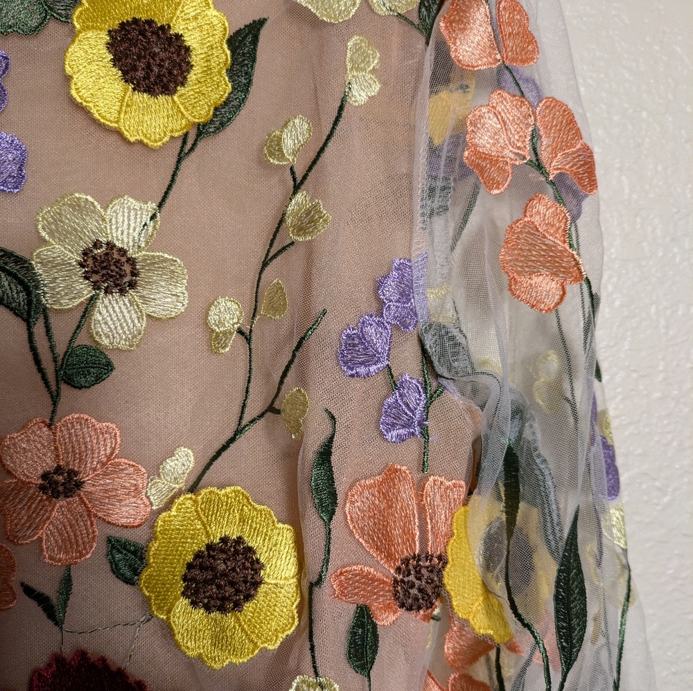 Lena Vie Boutique Floral Embroidered Sheer Dress Size Small - Picture 5 of 12